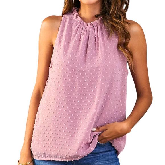 Pink Frill Swiss Dot Round Neck Tank-Size XXLarge - Picture 2 of 5